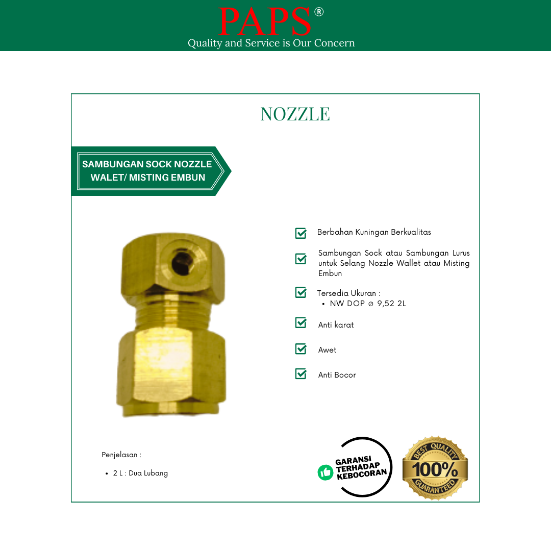 Sambungan Nozzle Wallet Dop 9.52 2L PAPS