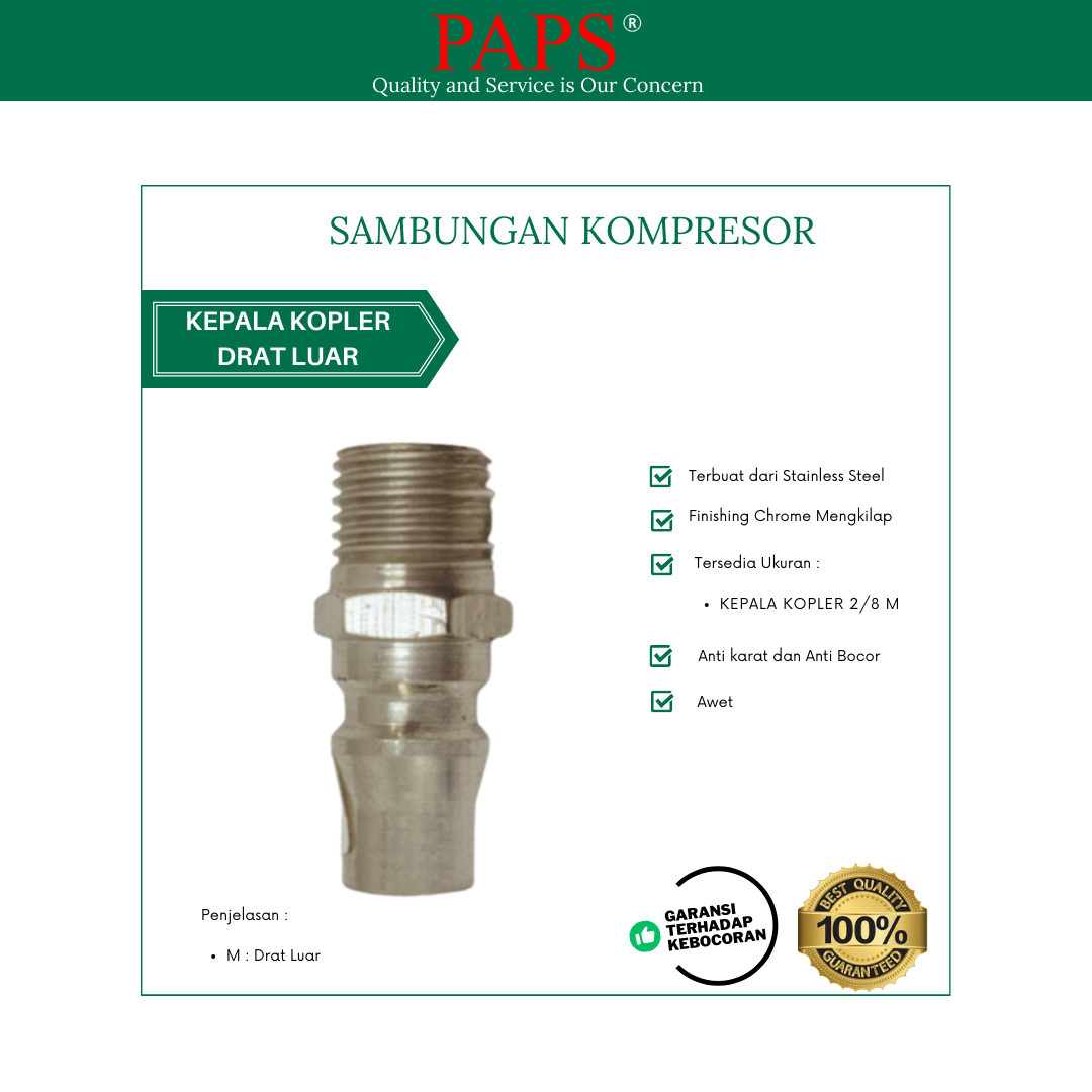 Sambungan Fitting Kepala Kopler Drat Luar 2/8 PAPS
