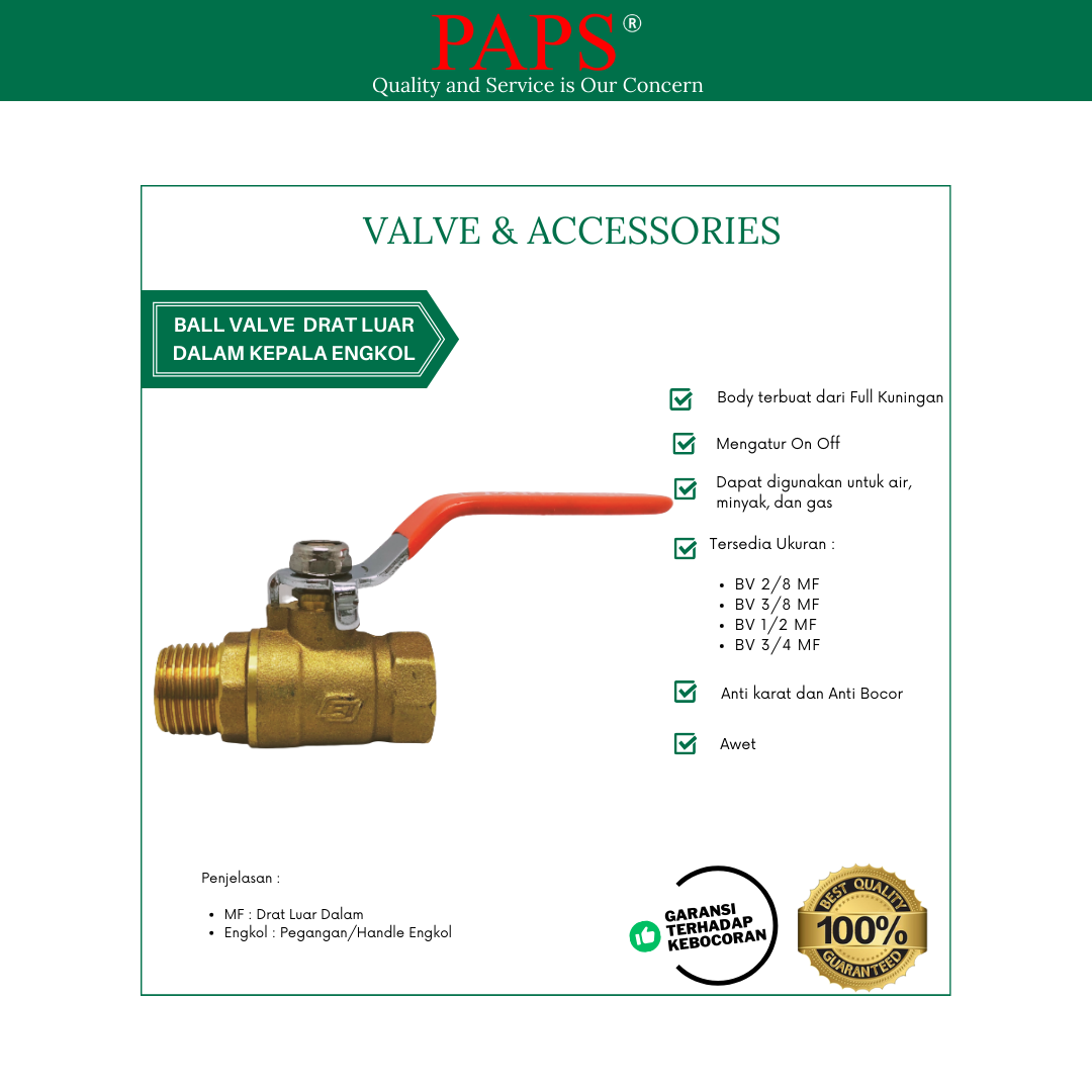 Ball Valve Kuningan Drat Luar Dalam PAPS