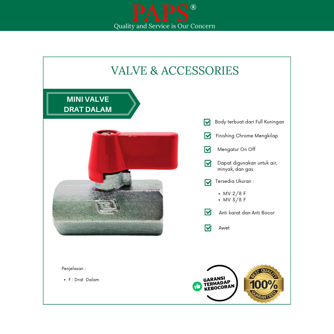 Mini Valve Plated Drat Dalam PAPS