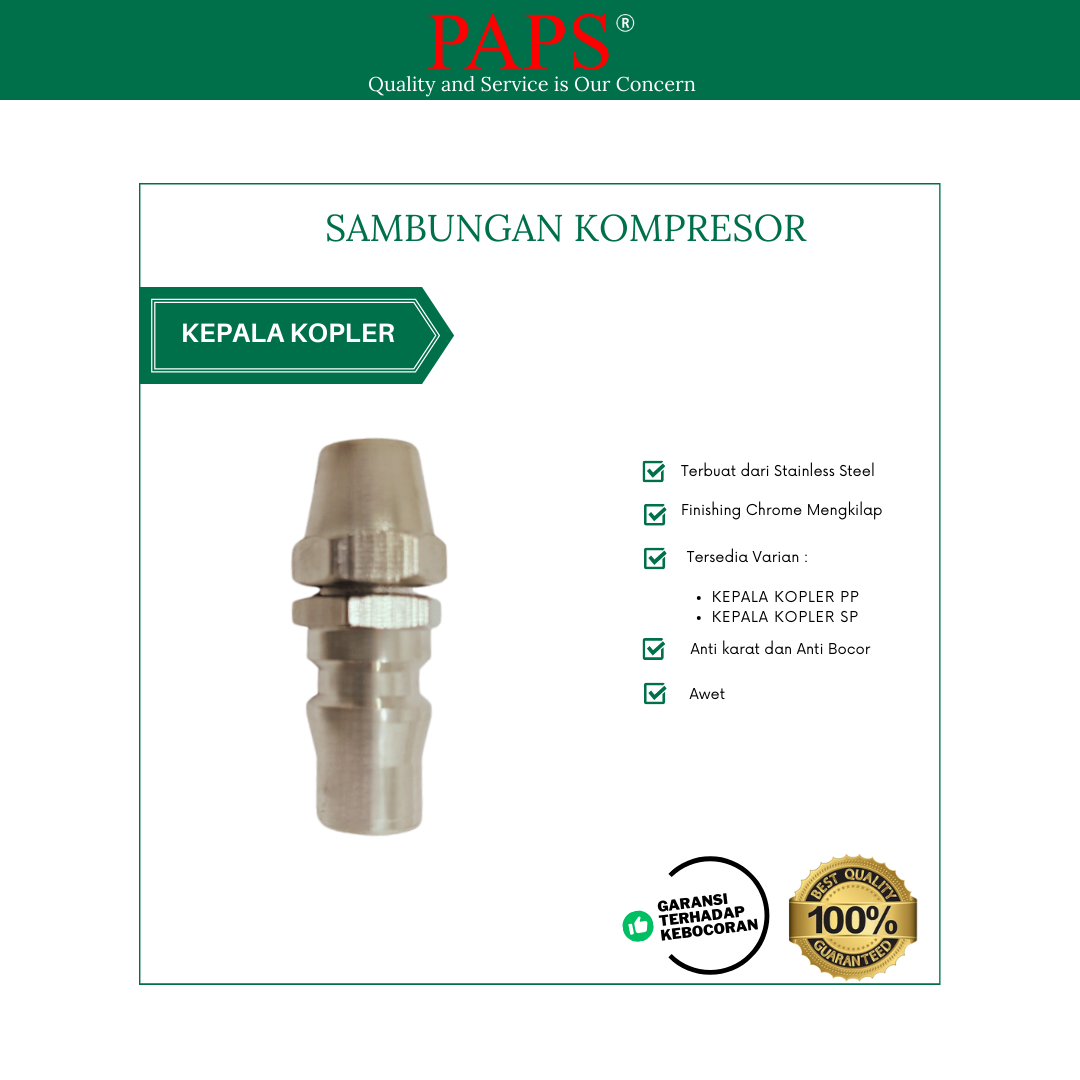 Sambungan Fitting Kompresor Kepala Kopler PP/SP PAPS