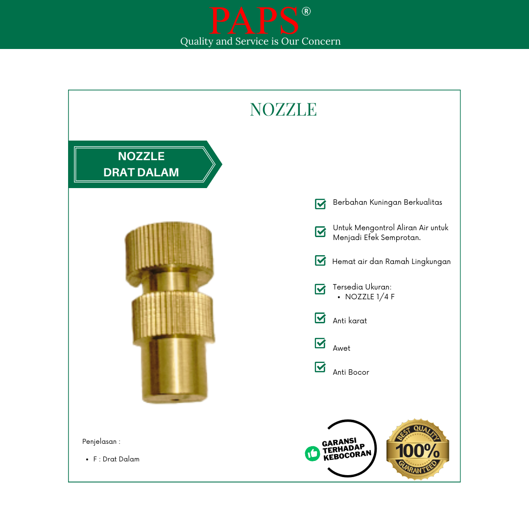 Nozzle Wallet Sock 1/4 inch Drat Dalam PAPS