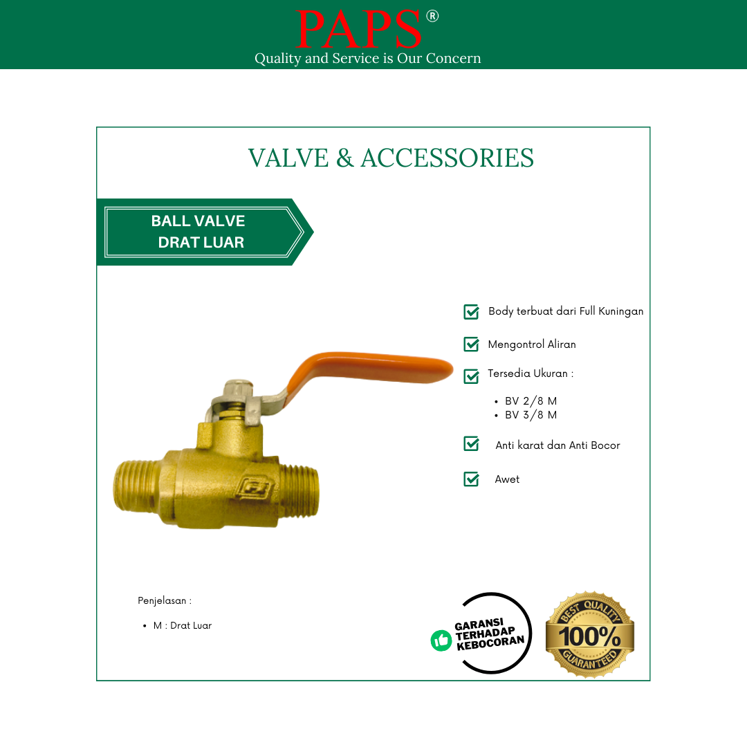Ball Valve Kuningan Drat Luar PAPS